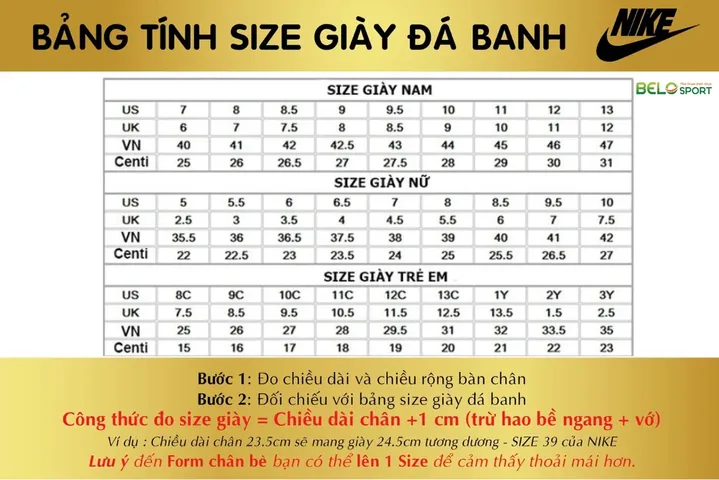 Bảng Quy Đổi Size Giày Bóng Đá Nike Chuẩn Xác & Hướng Dẫn Chọn Đúng