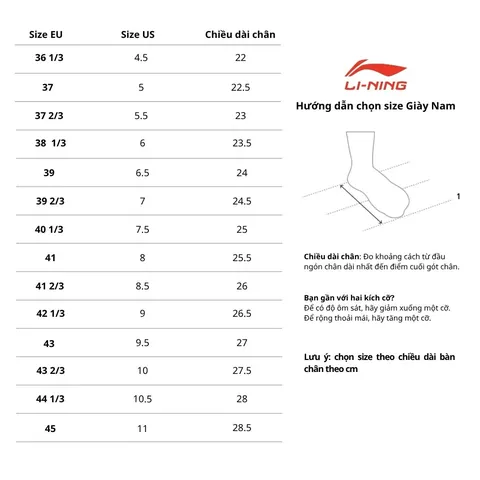 Chuyển Đổi Size Giày Lining Sang Việt Nam: Bảng Size Chuẩn & Hướng Dẫn Chi Tiết Chuyển Đổi Size Giày Lining Sang Việt Nam: Bảng Size Chuẩn & Hướng Dẫn Chi Tiết